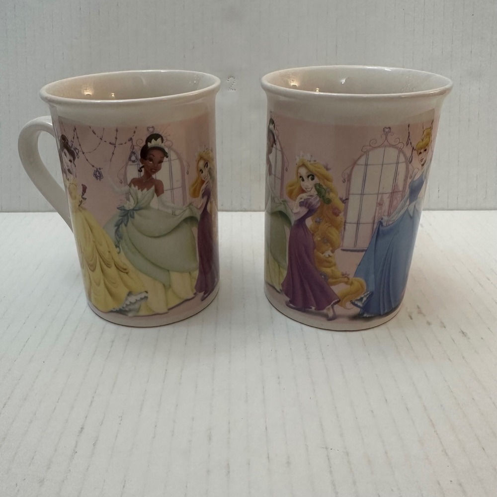 Disney Princess Mugs Set of 2 Cinderella Rapunzel Tiana Belle Porcelain‎ 2011